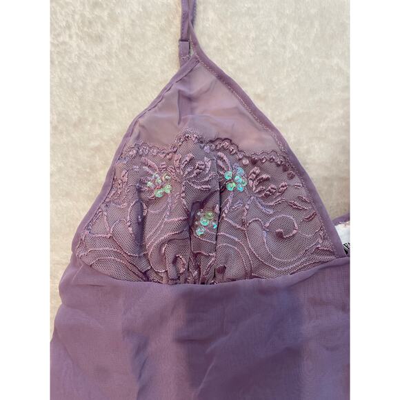 NWT FASHION BUG Contrast Lace Tiered Cami Top & Thong Set Large Purple - Picture 3 of 8